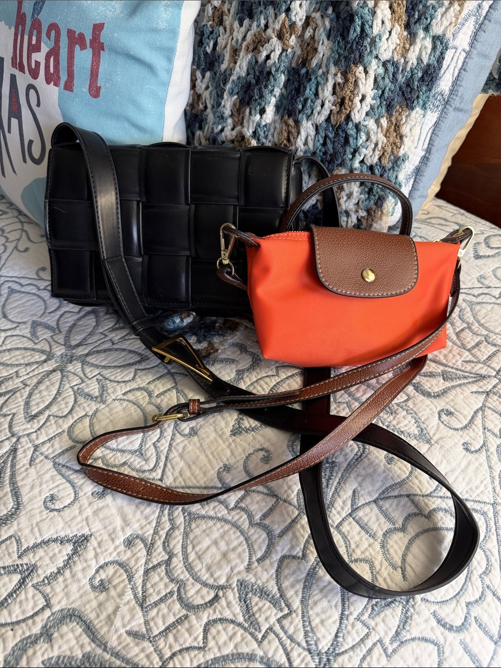 Fashion Bags Small Crossbody Bag Orange/Brown & Black Crossbody Woven Detail